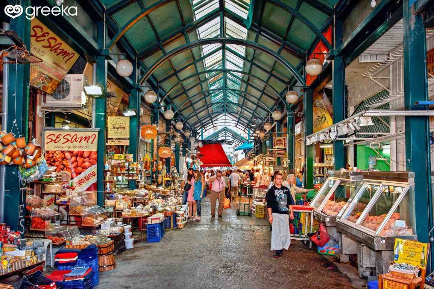 Traditional Greek products at a local food market